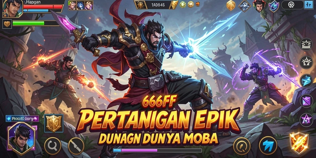 Tampilan epik gameplay 666FF dalam pertandingan MOBA.