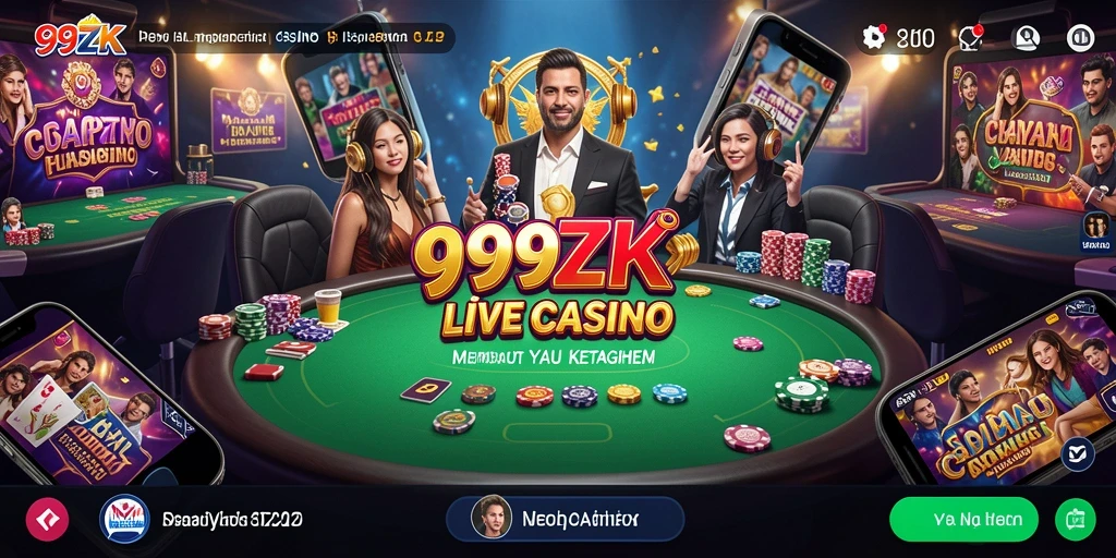 Screenshot 99ZK menunjukkan dealer Live Casino yang profesional dan interaktif.