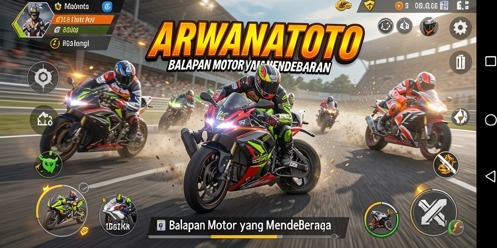 Gameplay ARWANATOTO yang seru dan mendebarkan dalam balapan motor.