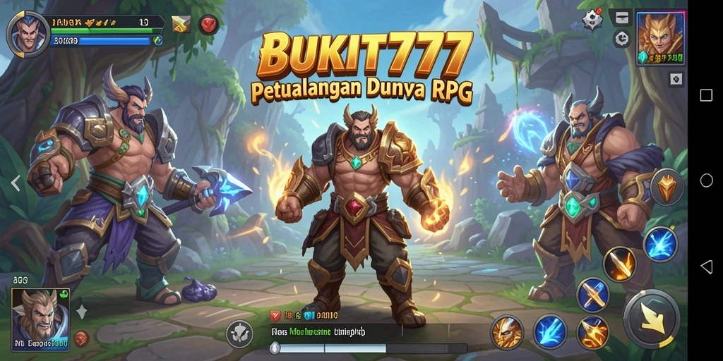 Tangkapan layar utama gameplay BUKIT777 yang menunjukkan pertarungan epik.