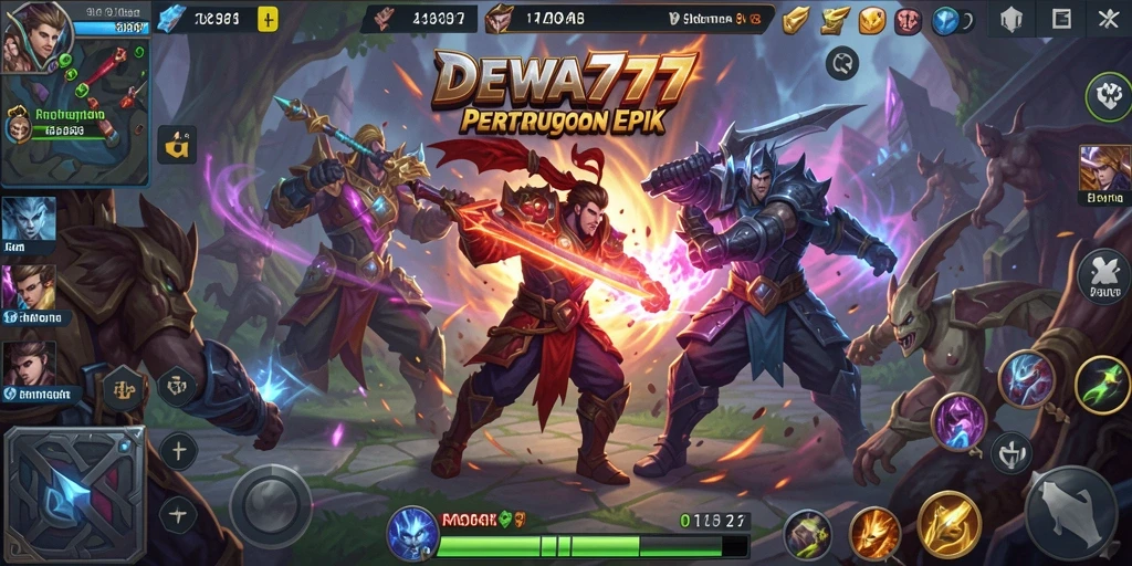 Screenshot DEWA777 menampilkan aksi seru pertarungan MOBA.