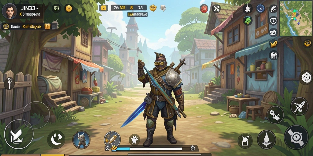 Screenshot gameplay <strong>JIN33</strong> yang menunjukkan desain rumah yang kreatif.