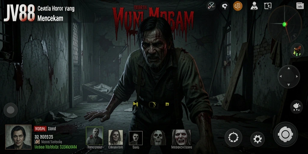 Screenshot gameplay JV88 menunjukkan suasana mencekam dan menakutkan.