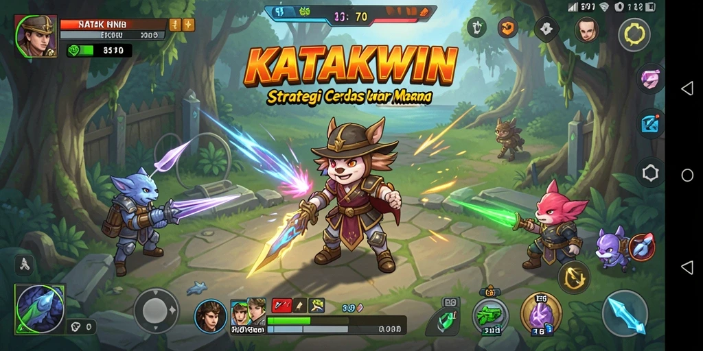 Screenshot gameplay KATAKWIN menunjukkan momen pertarungan strategis yang menegangkan.