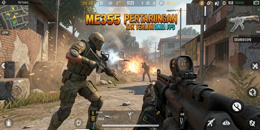 Tangkapan layar ME355 menampilkan aksi permainan FPS yang intens.