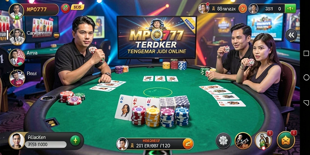 Tampilan menarik dari gameplay poker di MPO777 dengan suasana kasino.