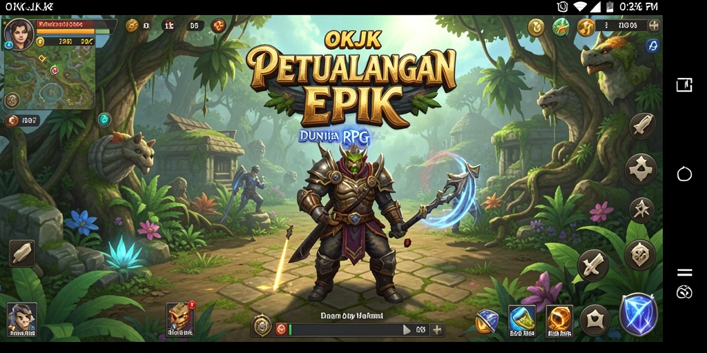 Screenshot gameplay RPG OKJK menunjukkan pertarungan seru di dunia fantasi.