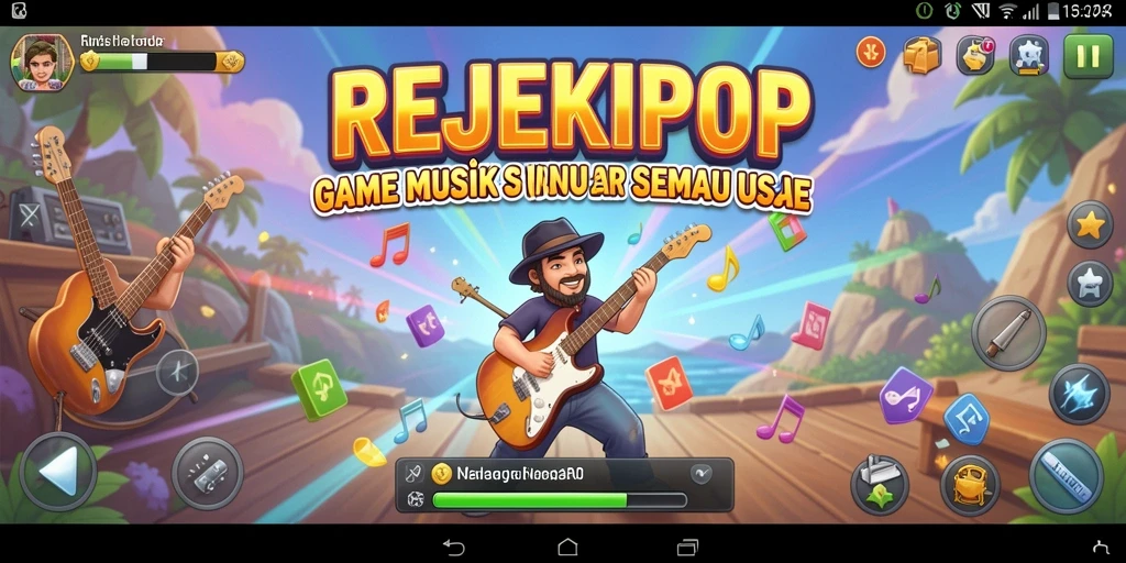 Tampilan gameplay seru REJEKIPOP dengan lagu-lagu favorit.