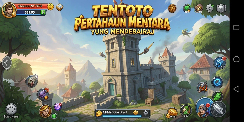 Screenshot gameplay TENTOTO yang menunjukkan pertahanan menara yang strategis.